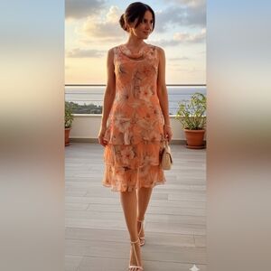 Allison Taylor Peach Floral Midi Dress